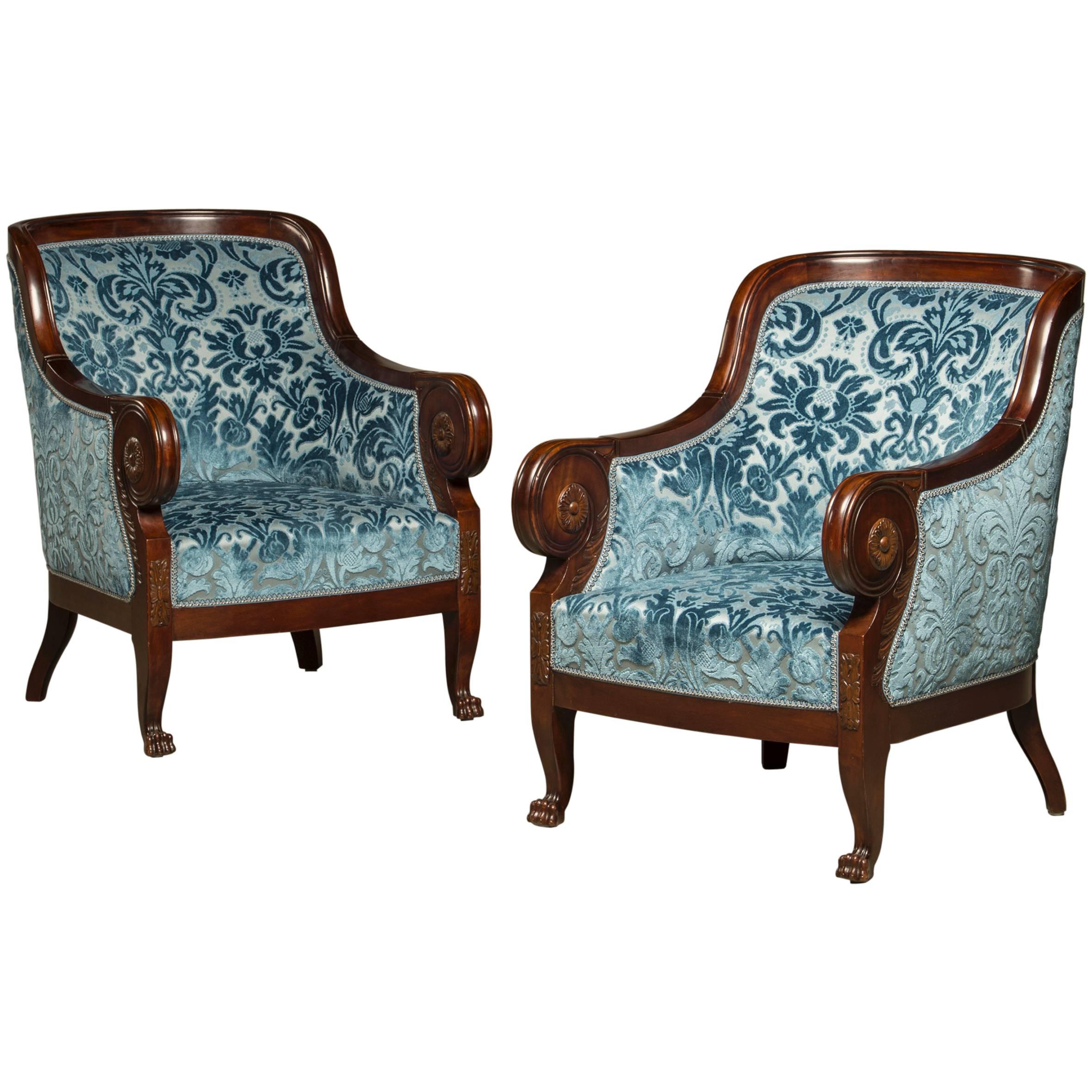 Early 20th Century Pair of Reupholstered Art Deco Bergere Chairs