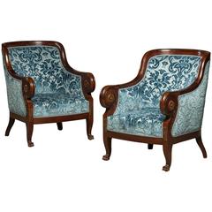 Paire de chaises bergères Art Déco du début du 20e siècle retapissées