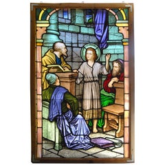 46" x 70" Hand Painted Stained Glass Window 'Young Jesus Teaching in the Temple'