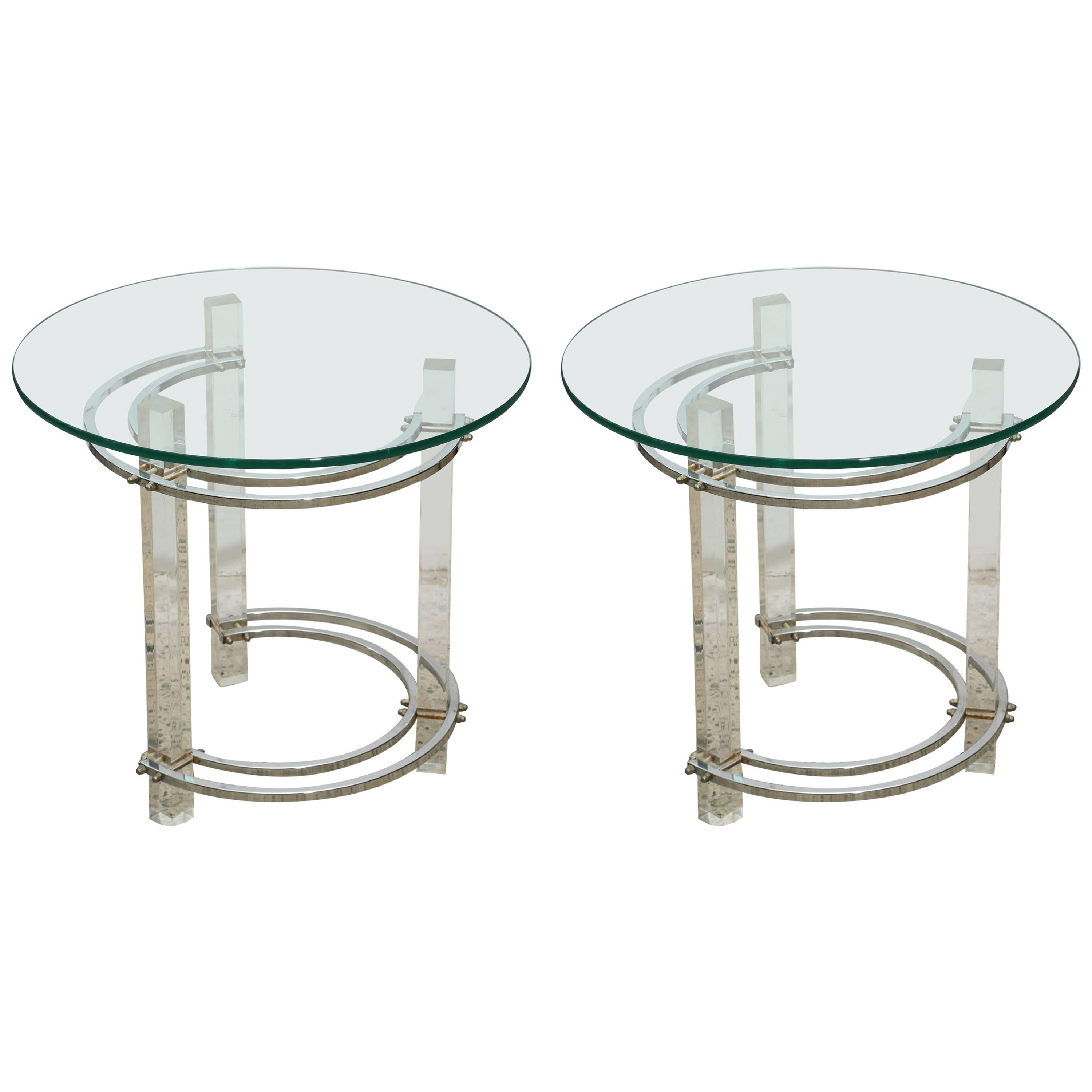 Pair of Round Chrome and Glass Charles Hollis Jones End Tables, USA, 1970s For Sale