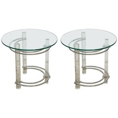 Paire de tables d'appoint rondes en chrome et verre Charles Hollis Jones, États-Unis, 1970