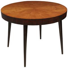 Mid-Century Italian Reeded, Round Wood Center Table with Tapered Legs