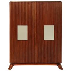 Italian Art Deco Ribbed Walnut Floor Cabinet, Attributed to Osvaldo Borsani