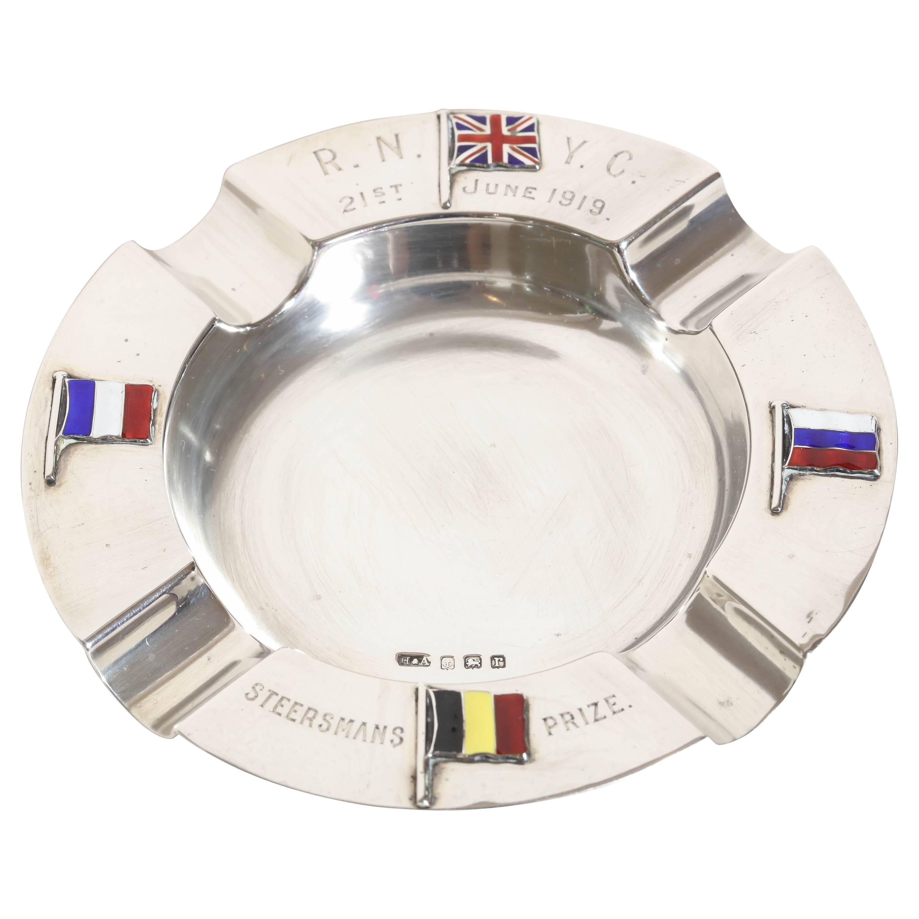 Sterling Silver and Enamel Sailing Trophy/Ashtray