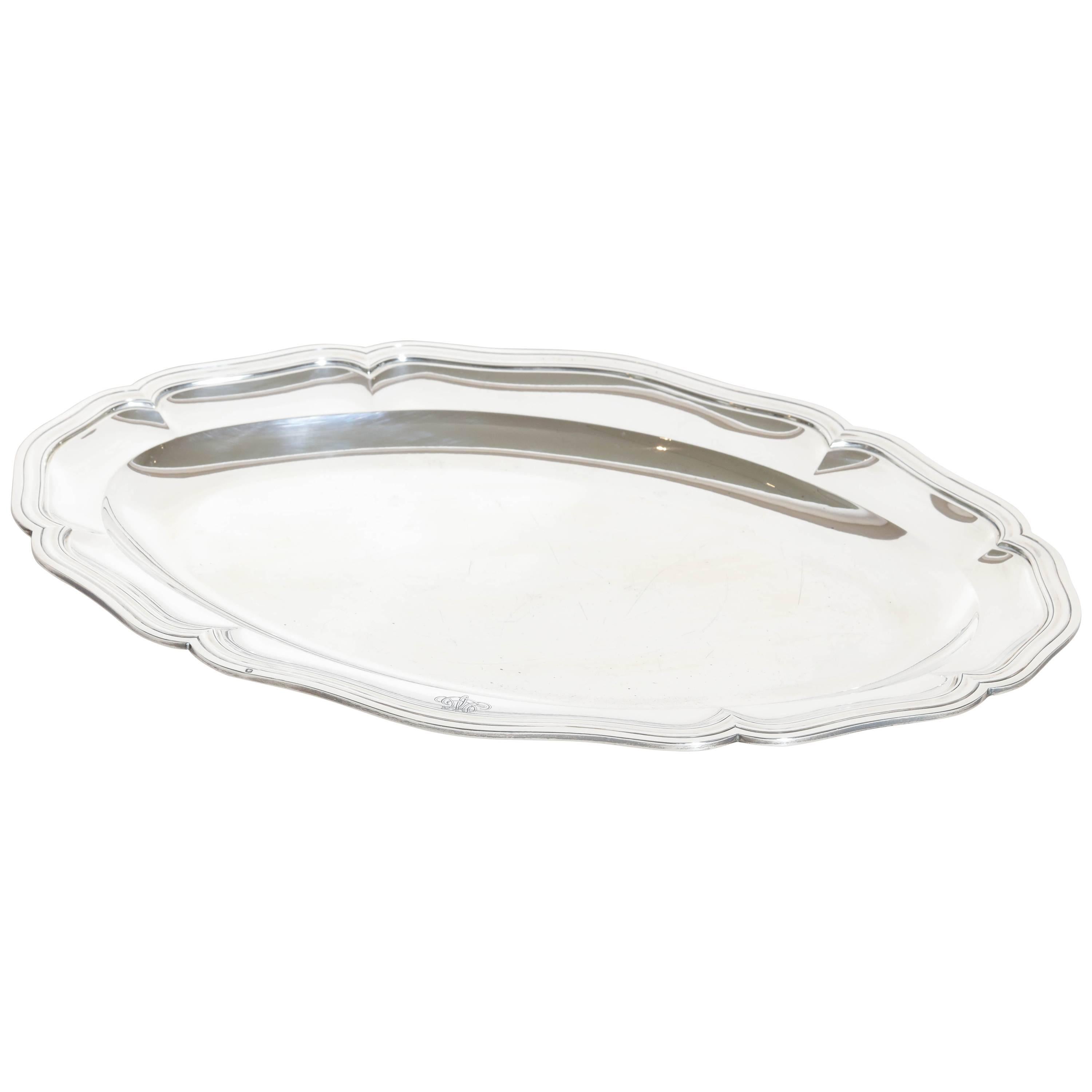Robert Linzeler French Art Deco Oval Sterling Silver Tray For Sale