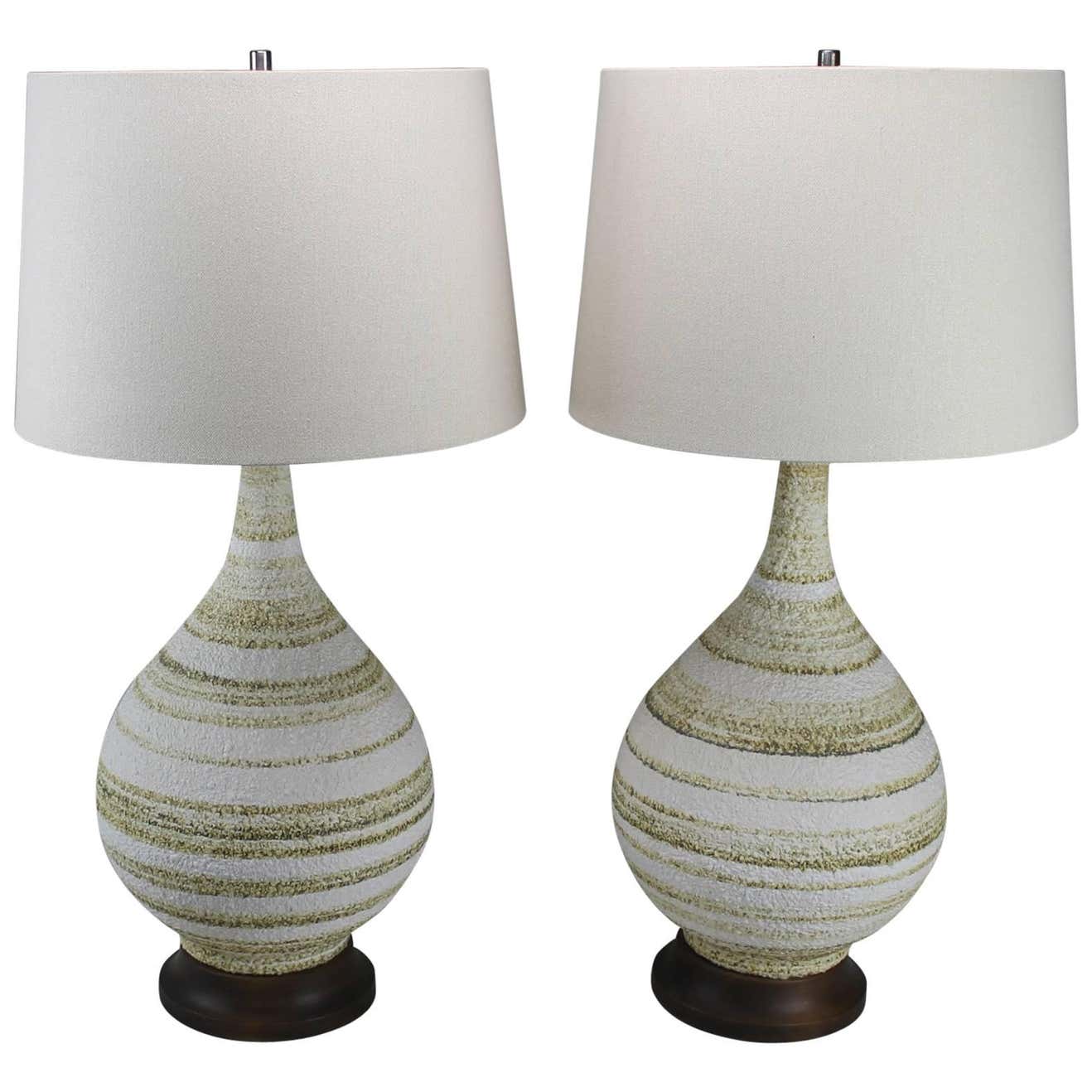 Vintage Pair of Mid-Century Modern Horizontal Striped Ceramic Lamps at ...