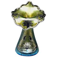 Vase Loetz Widow Art Nouveau Vase Silver Mountings Cobalt Papillon, circa 1900