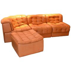 De Sede DS11 Leather Modular Sofa and Stool, Switzerland, circa 1970