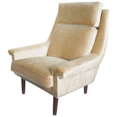 Mid-Century Danish Armchair Upholstered with Beige Velvet 9