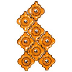 Set of Eight Orange Ceramic Interlocking Sculptural Wall Tile Sconces