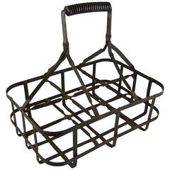 English Industrial Age Metal Milk Bottle Caddy for Wine, Glasses or Potted Herbs