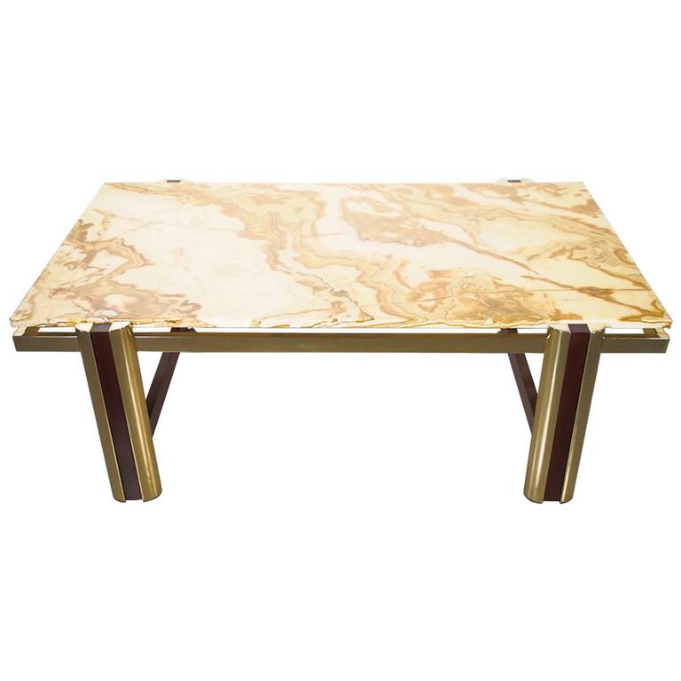 Marble Coffee Table with Brass Frame, 1985 at 1stDibs