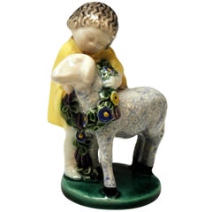 Michael Powolny Art Nouveau Vienna Child with Lamb,  MP WK GK  circa 1913-1919