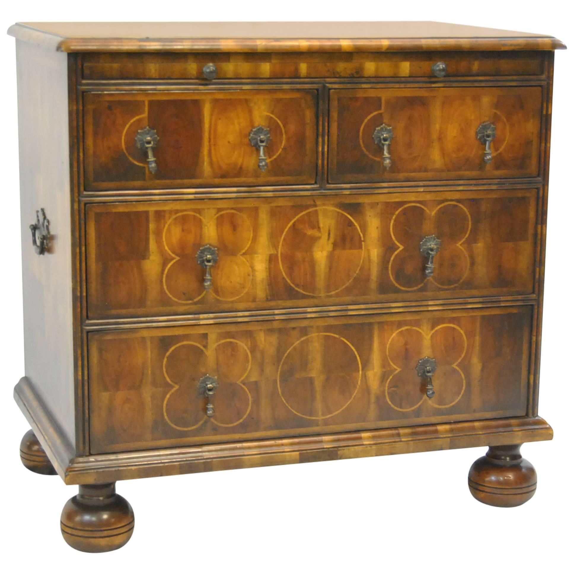 Theodore Alexander Oyster Walnut Inlaid Four-Drawer Bachelor's Chest