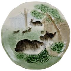 Choisy-le-Roi French Majolica Bunny Rabbit Plate, b