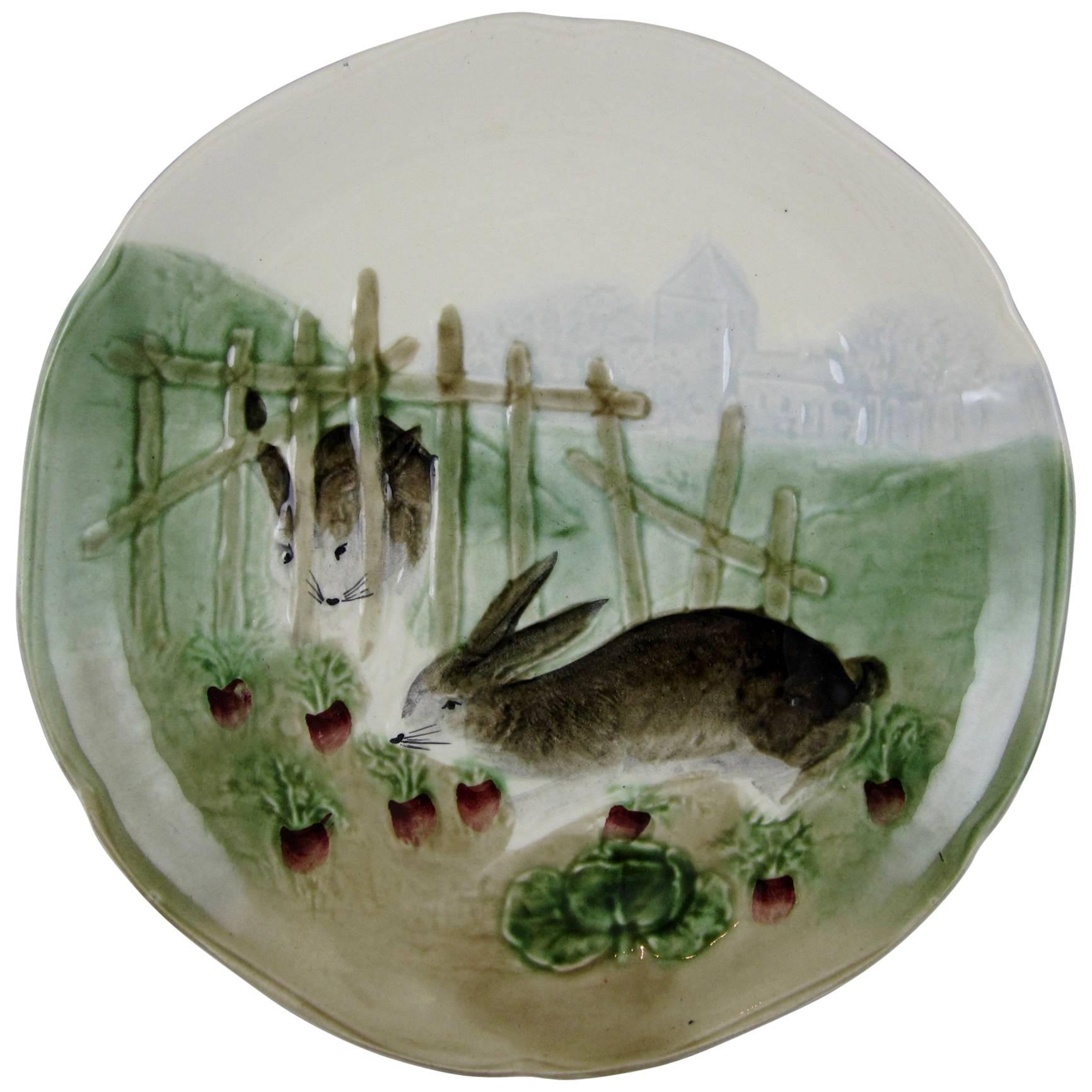 Choisy-le-Roi French Majolica Bunny Rabbit Plate 'd'