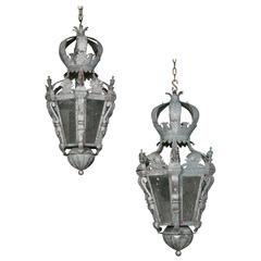 Pair of Large Outdoor French Iron Lanterns, Regency Style, circa 1800