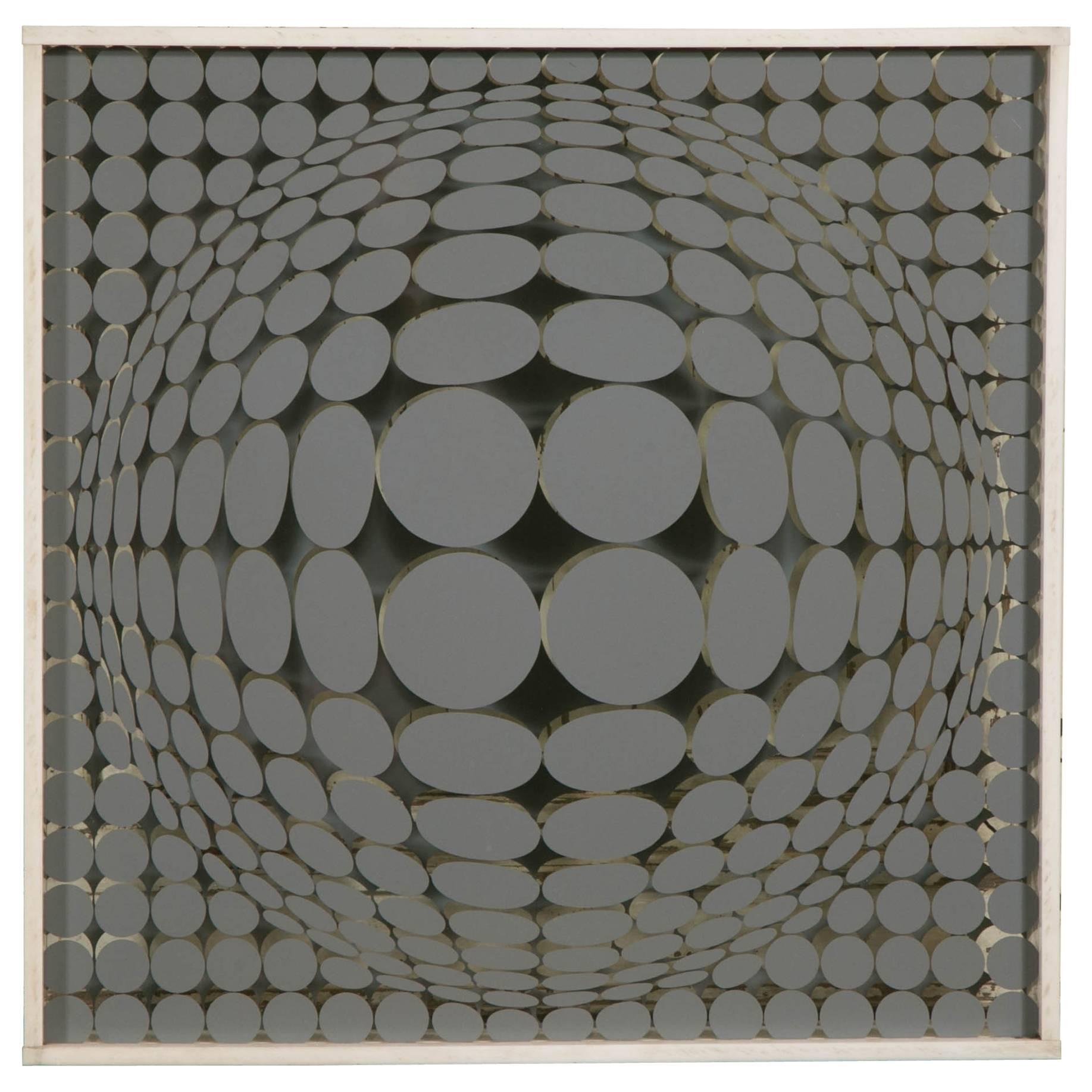 Victor Vasarely Kinetic Sculpture in Glass and Mirror, circa 1976 For Sale