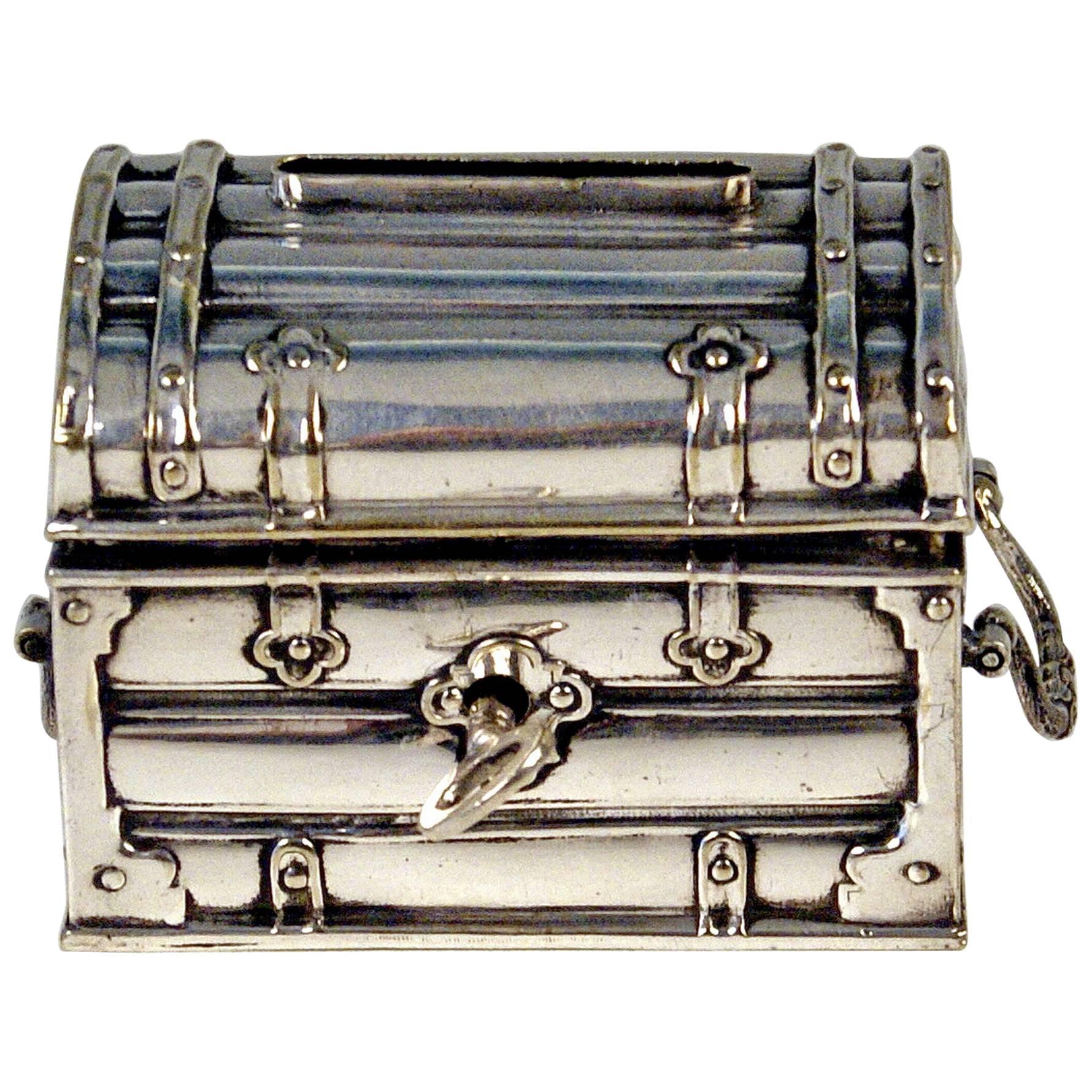 Austrian Silver Money Box Piggy Bank Treasure Chest, circa 1880-1885