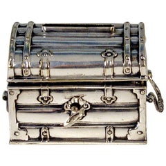 Antique Austrian Silver Money Box Piggy Bank Treasure Chest, circa 1880-1885