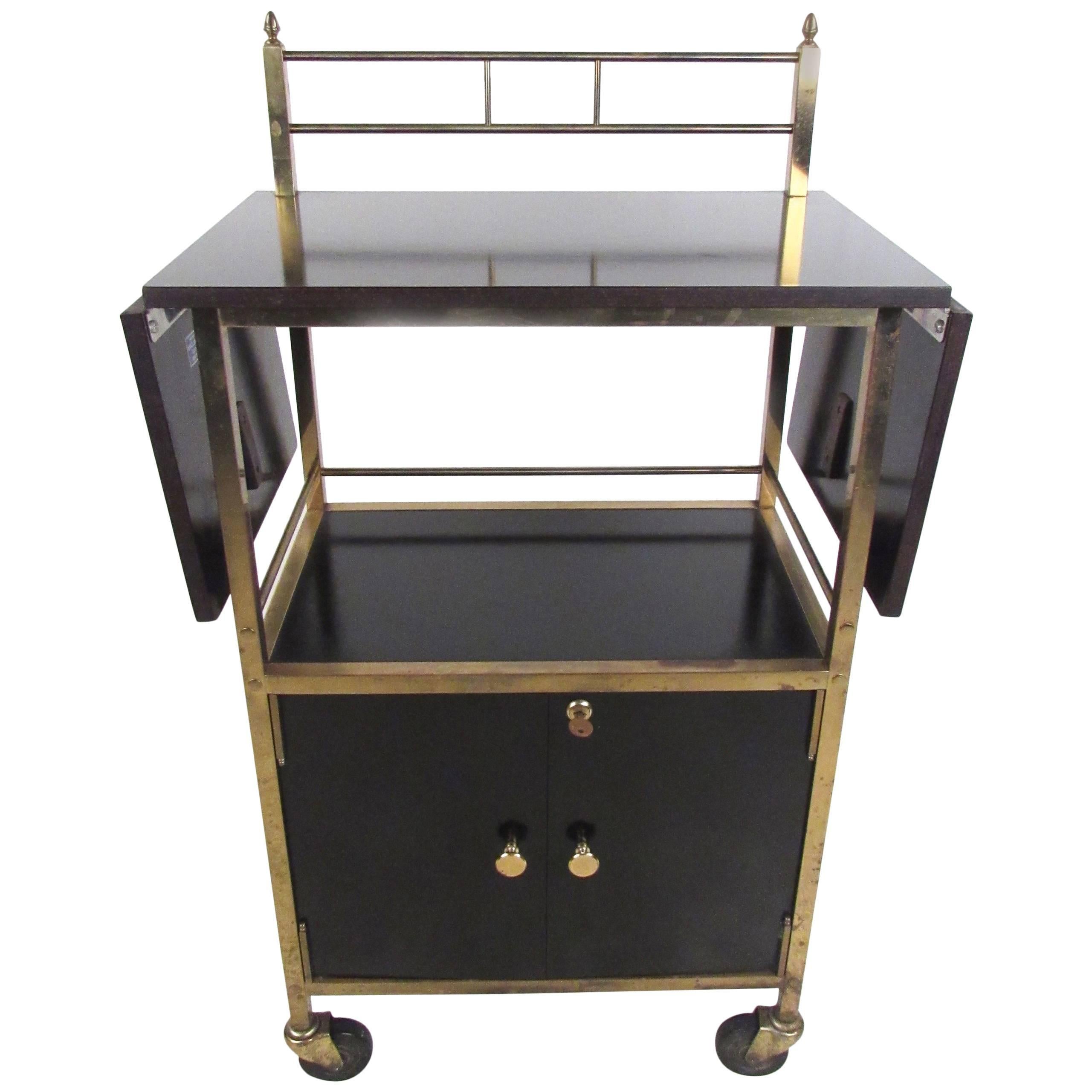 Black Lacquer Mid-Century Service Cart by Maxwell Phillips