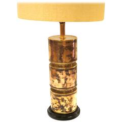 Hollywood Regency Rare Rose & Gold Brass-Plated Lamp with Greek Key Pattern Lamp
