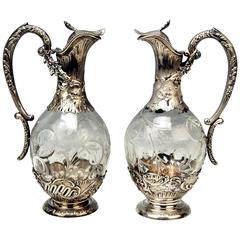 Silver French Pair of Gorgeous Glass Decanters, Paris H. Lapeyre, circa 1900 8