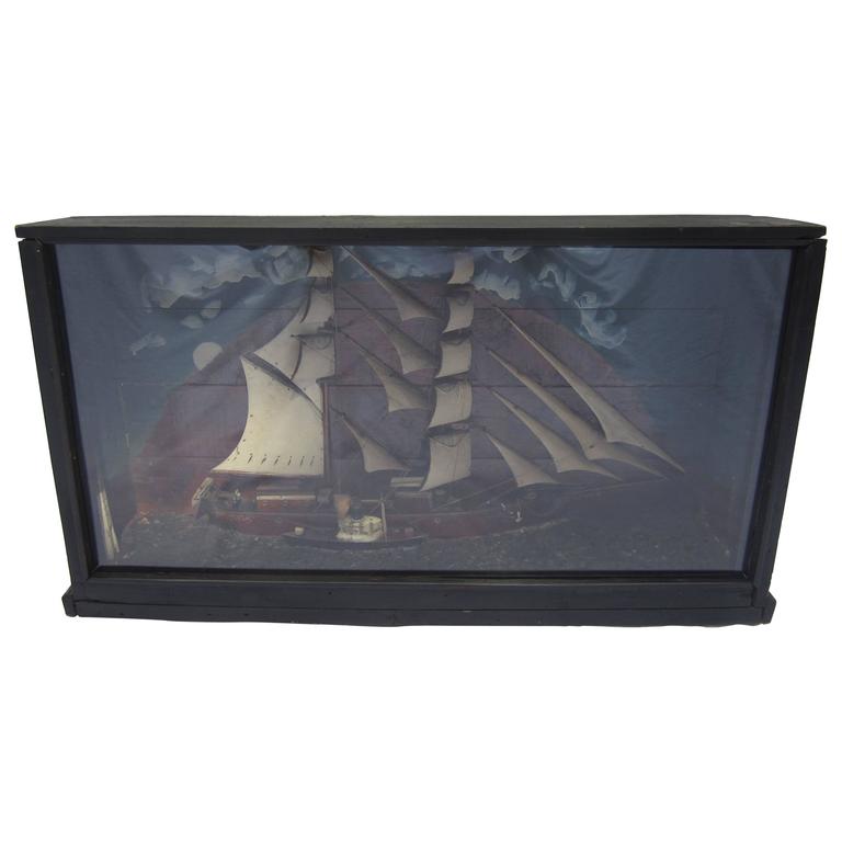 Shadow Box with a Ship Model at 1stDibs