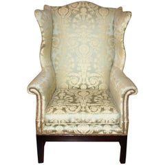 Silk Damask Wingback Library Chair