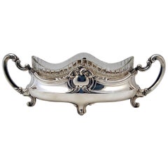 Silver Italian Large Stunning Flower Bowl with Glass Liner Made, circa 1880