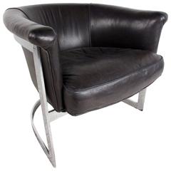 Milo Baughman Chrome Leather Chair At 1stdibs Vintage Modern Cantilever Leather Barrel Chair In The Manner Of Milo Baughman
