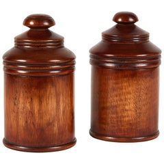 Antique Pair of Wooden Treen Pots with Lids from Late 19th Century England