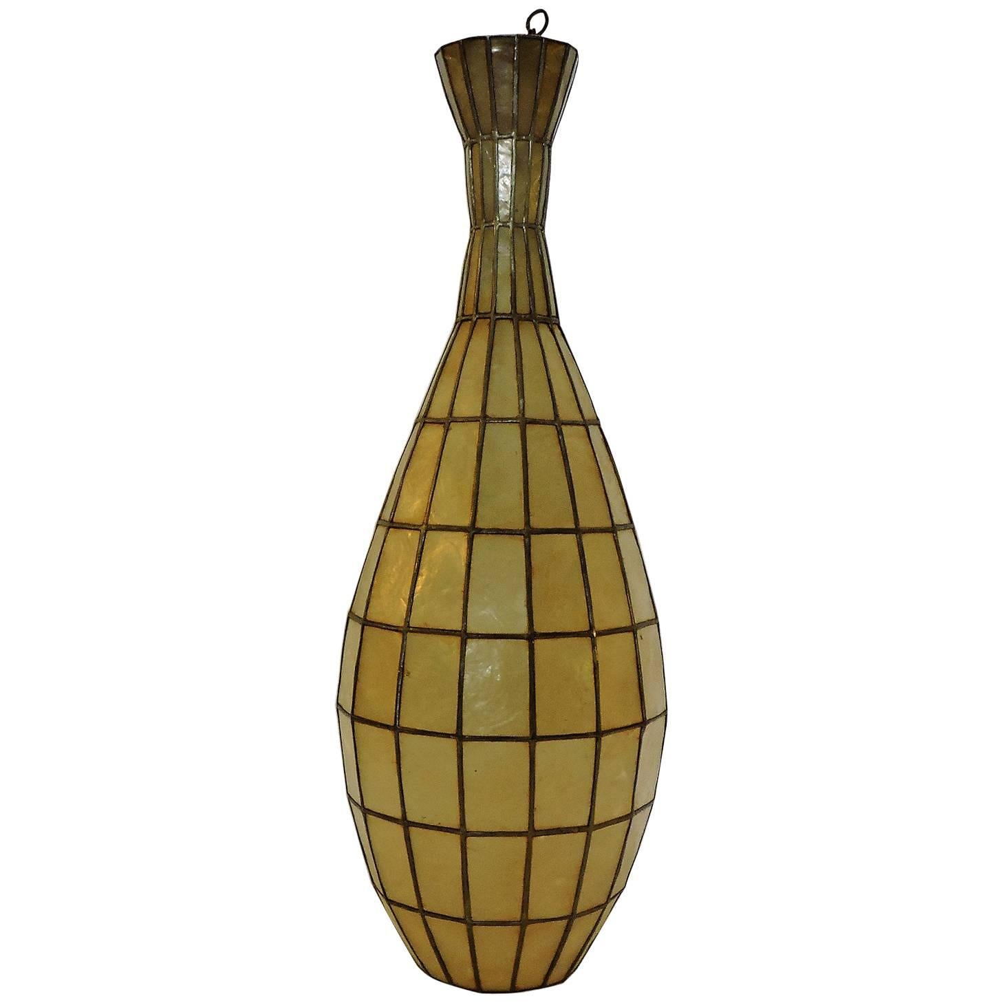 Large Elongated Vase Form Capiz Shell Pendant Chandelier For Sale