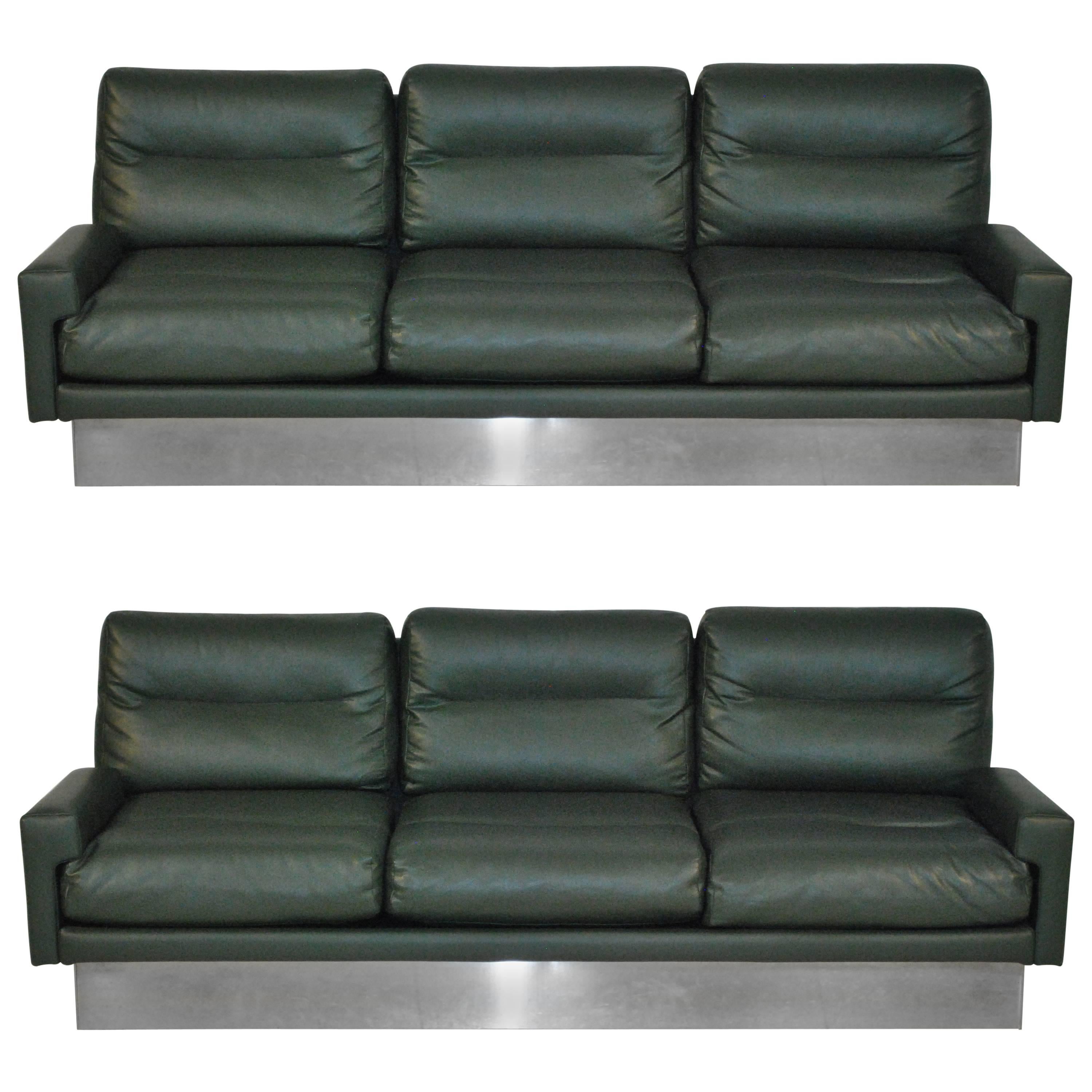 Rare Jacques Charpentier Leather Sofas, France, 1970s For Sale