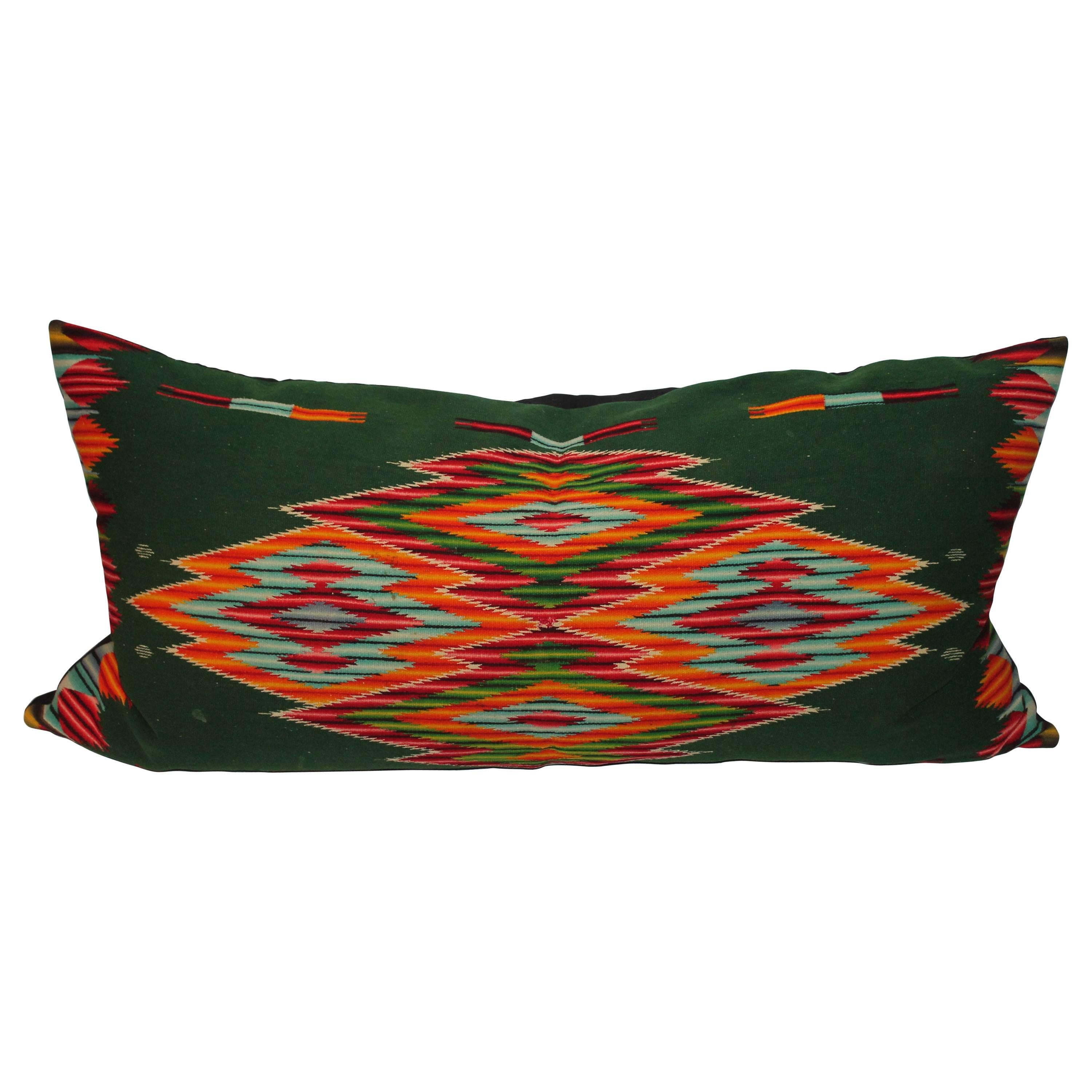 Monumental Mexican Serape Weaving Bolster Pillow For Sale