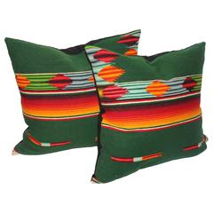 Vintage Pair of Mexican Handwoven Serape Pillows