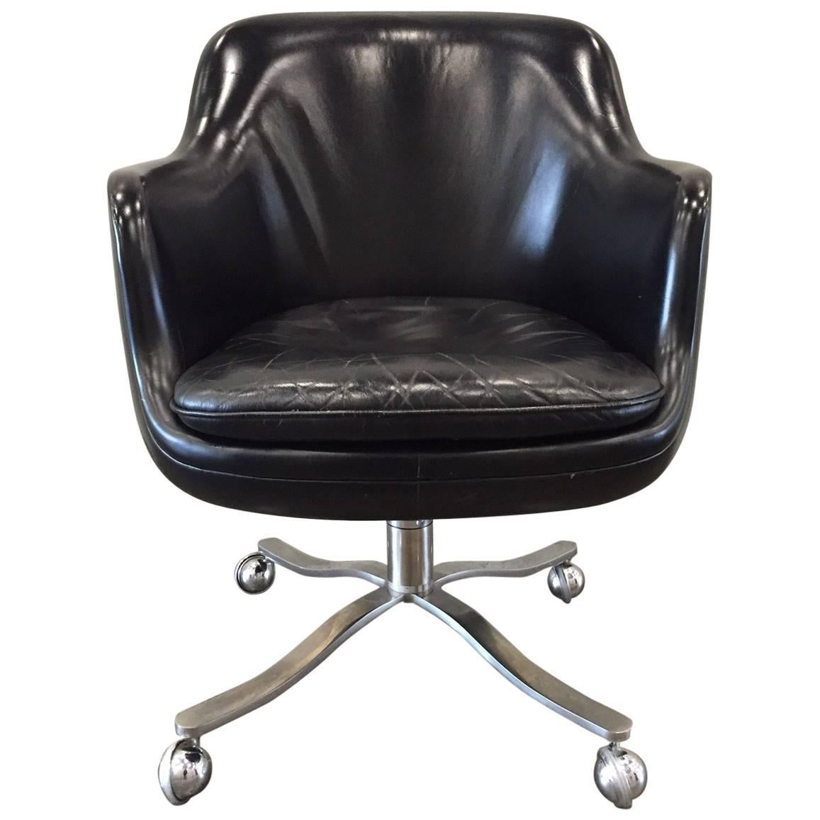 Nicos Zographos Black Leather Bucket Chair