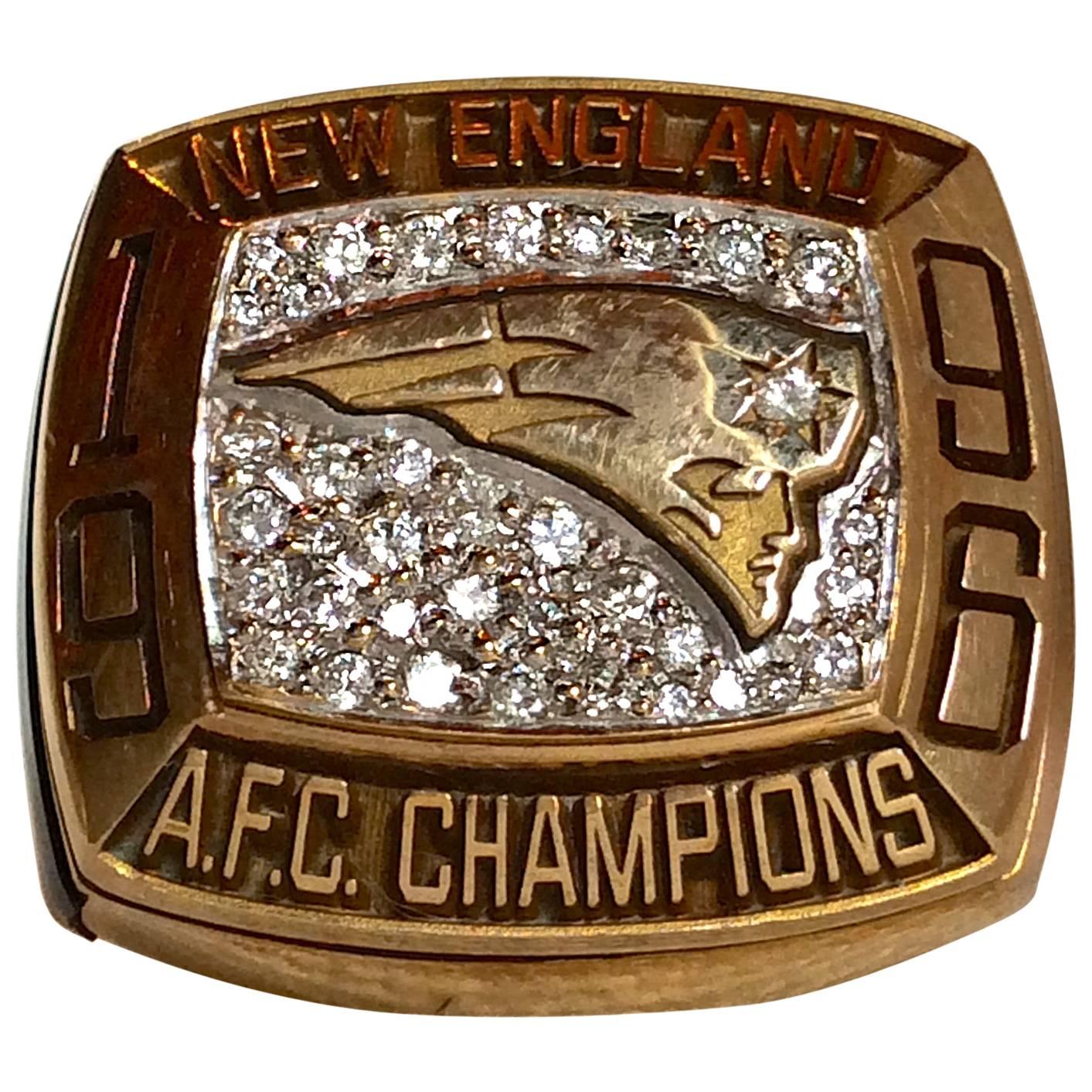 1996 New England Patriots AFC Championship Staff Ring, All Real Diamond NFL gold For Sale