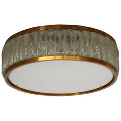 Fine French Art Deco Brass and Glass Flush Mount by Jean Perzel