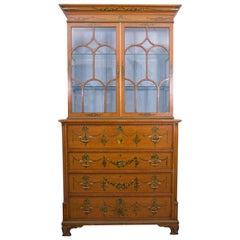 English Adams Style Painted Satinwood Secretary