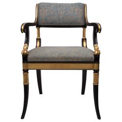 Ebonized and Parcel-Gilt Regency Style Armchair