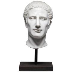Early-Mid 20th c. Hand Carved Italian Marble Bust on Cast Iron Base