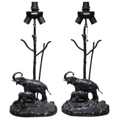 Pair of Bronze Elephant Table Lamps