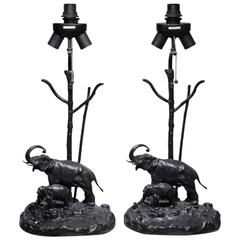 Pair of Bronze Elephant Table Lamps 1