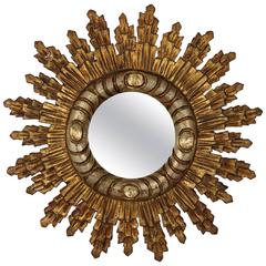 Spanish Baroque Style Silver and Giltwood Sunburst Mirror 9