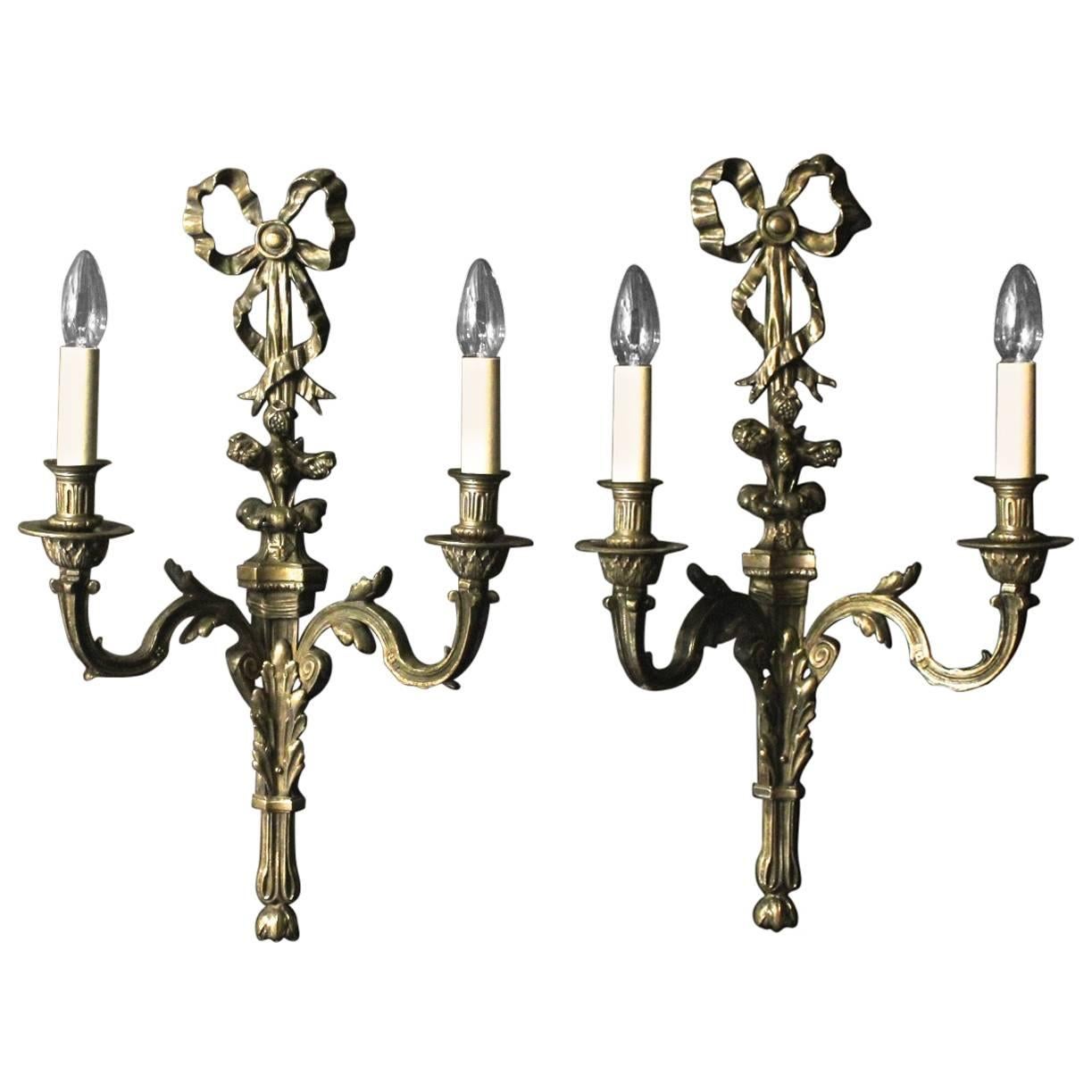 French Pair of Bronze Antique Wall Sconces