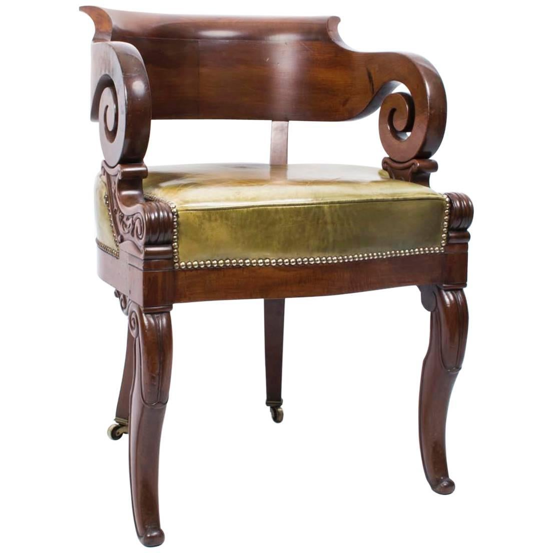 Antique Empire Mahogany Armchair, circa 1820