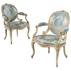 Pair of George III Painted and Gilded Open Armchairs 10