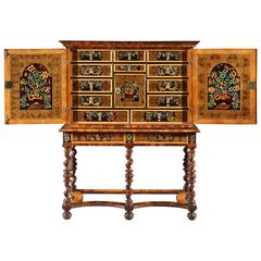 Charles II Oyster Veneered Olivewood and Marquetry Cabinet on Stand 1