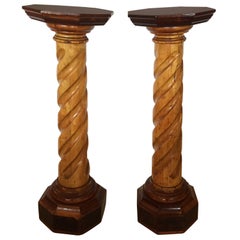 Pair of Barley Twist Carved Wood Pedestals